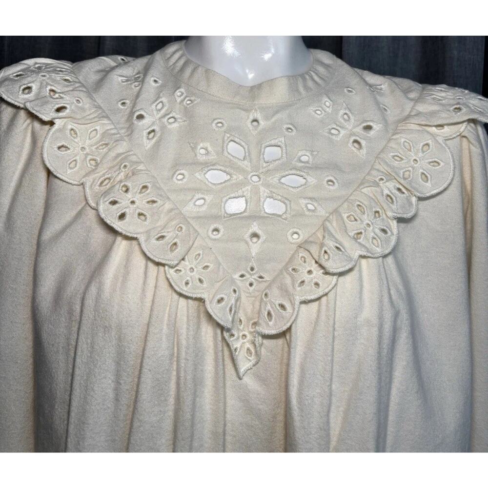 Madewell Embroidered Eyelet Ruffle Flannel Back Button Prairie Top Tunic X-LARGE - Picture 8 of 16